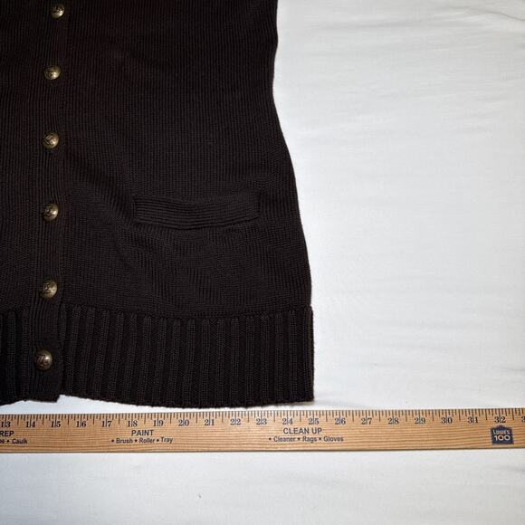 Lauren Ralph Lauren Heavy Knit Jacket Brown Cardigan Metal Logo Buttons Sz 2X ? - Picture 6 of 15